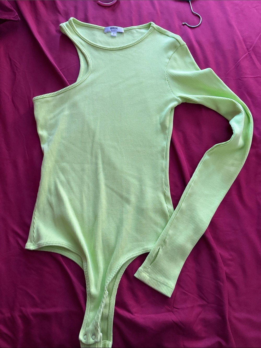 Agolde Lime Green One-Shoulder Ribbed One-Piece